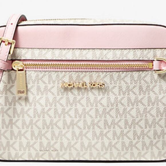 MICHAEL Kors Pink /White Jet Set Large Logo Crossbody Bag NWT - Picture 6 of 7